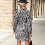 Leopard Print Long Sleeve Shirt Dress Stylish Spring and Autumn Design Perfect for Casual or For