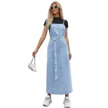 Womens Denim Midi Dress Fashionable Waist Defined Design Sleeveless Autumn Winter Style Wholesal