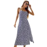 Elegant Floral Print Slip Dress Slim Fit Spaghetti Straps Side Slit Summer Occasion Wholesale Av