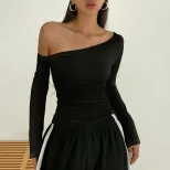 Off Shoulder T Shirt Trendy Design Long Sleeve Spring Summer Style Womens Fashion Top Wholesale