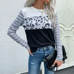 Leopard Print Long Sleeve Top Casual Style Autumn Fashion Womens Apparel Wholesale Available