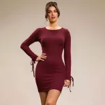 Sexy Backless Long Sleeve Mini Dress Red Color Spring Summer Style Perfect for Parties and Gathe
