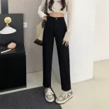 高腰直筒牛仔裤女春秋季2022年新款宽松显瘦小个子黑色烟管裤