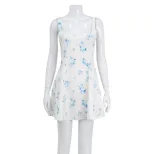 Summer Womens Fashion Floral Print A Line Dress Square Neck Backless Sweet and Fresh Perfect for
