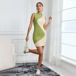 Bodycon Dress Color Block Design Ribbed Texture Slim Fit Night Out Party Wear Wholesale Availabl