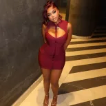 Slim Fit Hollow Out Bodycon Dress for Women High Neck Short Length Elegant Style Perfect for Cas