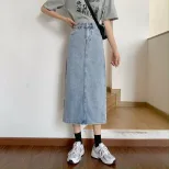2022春夏新款复古港味中长款高腰裙子显瘦开叉包臀牛仔半身裙女装