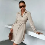 Long Sleeve Shirt Dress Solid Color Versatile Classic Collar Autumn Office Wear Wholesale Availa