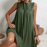 Sleeveless Lace Trim Dress Sweet Casual Style Solid Color Summer Fashion Available for Wholesale
