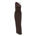 Elegant Womens Bodycon Dress Solid Color Asymmetrical Shoulder Sleeveless Ruched Design Spring S