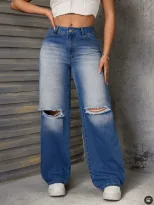 High Waisted Ripped Straight Leg Wide Leg Womens Jeans Casual Style Trendy Design Comfortable Fi