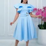 Elegant Ruffled Sleeve Waist Tie Dress Summer Fashion Perfect for Parties and Special Occasions