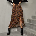 French Style Leopard Print Midi Skirt High Waist Slim Fit Elegant Design Perfect for Casual or F