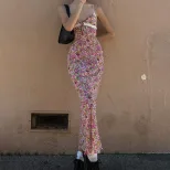 Summer Floral Print Slip Dress for Women Lace Panel Sweet and Sexy Style Perfect for Casual Outi