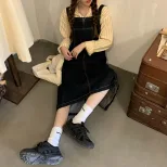 欧洲站减龄牛仔背带裙女中长款2023春秋新款韩版复古宽松百搭长裙