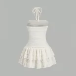 White Summer Dress Sweet French Style Strapless Ruffled Hem Lightweight Fabric Perfect for Parti