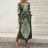 Vintage Bohemian Print Maxi Dress Casual Beach Vacation Comfortable Fit Available for Wholesale
