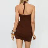Summer Womens Short Ruched Bubble Dress Halter Neck Slim Fit Off Shoulder Perfect for Casual Out
