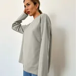 Womens Long Sleeve T Shirt Solid Color Loose Fit Casual Style 100 Cotton Spring Fall Wear Wholes