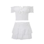 French Style Sweet Puff Sleeve Top and Ruffled Hem Skirt Set Winter Collection Elegant Casual We