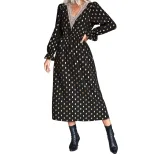 V Neck Polka Dot Dress Elegant Style Trendy Design Suitable for Casual or Party Wear Wholesale A