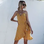 Floral Print Dress Asymmetrical Ruffle Hem Sleeveless Trendy Design Perfect for Summer Events Wh