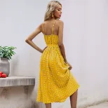 Polka Dot Midi Dress Sleeveless Tie Waist Pleated Design Casual Summer Wear Wholesale Available
