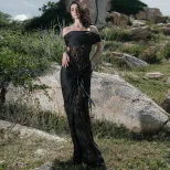 Womens Long Lace Patchwork Off Shoulder Dress Slim Fit Elegant Autumn Fashion Wholesale Availabl