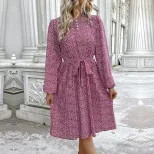 Floral Print Long Sleeve Dress Casual Sweet Elegant Round Neck Versatile Style Wholesale Availab