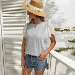 Loose Fit Round Neck Short Sleeve Top Stylish Color Block Design Casual Wear for Women Wholesale
