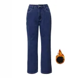 Womens High Waisted Straight Leg Jeans Fleece Lined Slim Fit Trendy Design Casual Wear Ready to