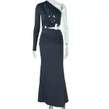Asymmetrical One Shoulder Dress Hollow Out Bodycon Fit Slit Design Elegant Evening Wear Wholesal