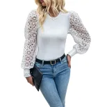 White Long Sleeve Lace T Shirt for Women Vintage Style Casual Wear low MOQ
