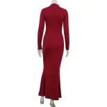 Womens Long Sleeve Bodycon Dress Solid Color Simple Design Mermaid Hem Perfect for Autumn Events
