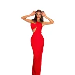 Asymmetrical Evening Dress Fashionable Slant Shoulder Hollow Back Bodycon Fit Ideal for Red Carp