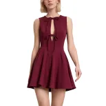 Summer Womens Dress Slim Fit Waist Defining Bow Detail Sleeveless Elegant Style Perfect for Part