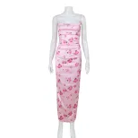 French Style Summer Maxi Dress Sexy Off Shoulder Floral Print Slim Fit Soft Pink Perfect for Par