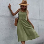 Summer Womens Casual Dress Slim Fit Solid Color Cotton Linen Blend Spaghetti Straps Perfect for