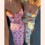 French Style Summer Maxi Dress Sexy Off Shoulder Floral Print Slim Fit Soft Pink Perfect for Par