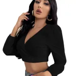 V Neck Long Sleeve T Shirt Sexy Backless Design Versatile Short Style Autumn Winter Womens Fashi