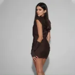 Fashionable Bodycon Dress with Ruching Sleeveless Waist Cinching Includes Gloves Trendy Street S