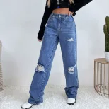 High Waisted Wide Leg Distressed Denim Jeans Trendy Loose Fit Casual Style Perfect for Everyday