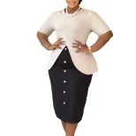 Elegant Round Neck Color Block Bodycon Dress Short Sleeve Fashionable Design Perfect for Parties