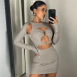 Bodycon Dress Hollow Out Front Ring Detail Milk Silk Fabric Sexy Style for Parties and Night Out