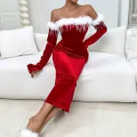 Red Sexy Midi Dress for Women Elegant Autumn Winter Party Wear Perfect for Christmas Celebration