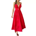 Sexy Red V Neck Maxi Dress Womens Spring Summer Fashion Elegant A Line Silhouette Wholesale Avai