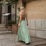 Vintage Inspired Backless Maxi Dress Elegant A Line Silhouette Spaghetti Straps Summer Fashion W