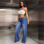 Wide Leg Denim Trousers Loose Fit High Waisted Flowy Design Casual Wear Street Style Wholesale A