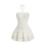 White Summer Dress Sweet French Style Strapless Ruffled Hem Lightweight Fabric Perfect for Parti