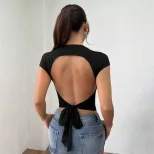 Backless Tie Front Top Slim Fit Sexy Design Spring Summer Style Perfect for Parties and Night Ou
